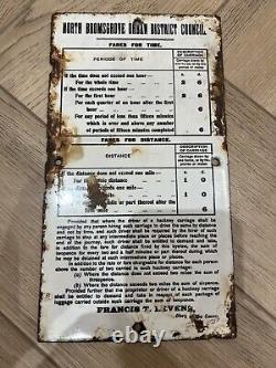 Rare Vintage N. Bromsgrove Urban Council Hackney Carriage Fare Enamel Sign Horses