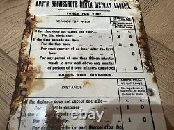 Rare Vintage N. Bromsgrove Urban Council Hackney Carriage Fare Enamel Sign Horses
