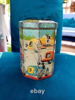 Rare Vintage Octagonal Tin With Spinner Game And Racing Cars 1930's