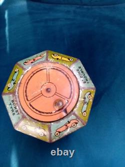Rare Vintage Octagonal Tin With Spinner Game And Racing Cars 1930's