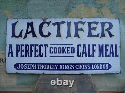 Rare Vintage Old Lactifer Vitreous Enamel Advertising Sign Farming Barn Find