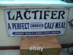 Rare Vintage Old Lactifer Vitreous Enamel Advertising Sign Farming Barn Find