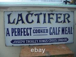 Rare Vintage Old Lactifer Vitreous Enamel Advertising Sign Farming Barn Find