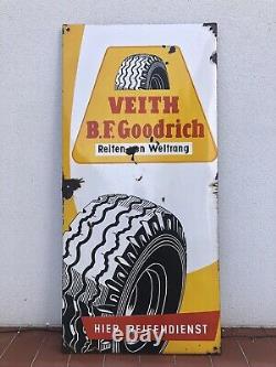 Rare Vintage Old Original 1940s Veith BF Goodrich Tyres Enamel Sign Large