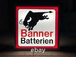 Rare Vintage Old Original 80s Banner Battery Dealer Garage Light Sign Not Enamel