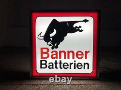 Rare Vintage Old Original 80s Banner Battery Dealer Garage Light Sign Not Enamel