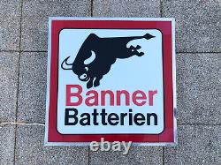 Rare Vintage Old Original 80s Banner Battery Dealer Garage Light Sign Not Enamel