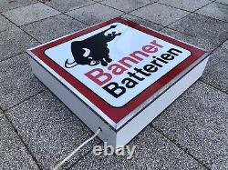 Rare Vintage Old Original 80s Banner Battery Dealer Garage Light Sign Not Enamel