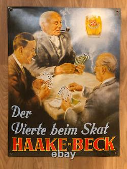 Rare Vintage Old Original Haake Beck German Beer Enamel Sign Emailschild