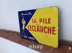 Rare Vintage Old Original Monsieur Pile Torches Double Sided Enamel Sign
