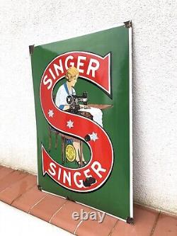 Rare Vintage Original 1930s Singer Sewing Machines Advertising Enamel Sign