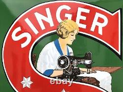 Rare Vintage Original 1930s Singer Sewing Machines Advertising Enamel Sign