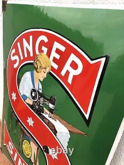 Rare Vintage Original 1930s Singer Sewing Machines Advertising Enamel Sign