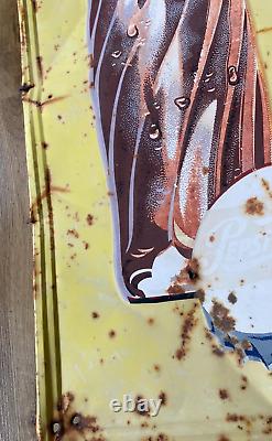 Rare Vintage Original 1950's Pepsi Embossed Tin Advertising Sign