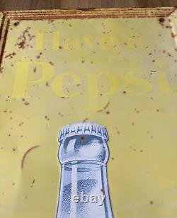 Rare Vintage Original 1950's Pepsi Embossed Tin Advertising Sign