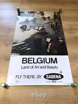 Rare Vintage Original 1960s SABENA Airlines Advertising Poster Brussels