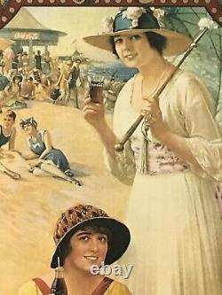 Rare Vintage Original Coca Cola BEACH GIRLS 1918 Cardboard 28 Advertising Sign