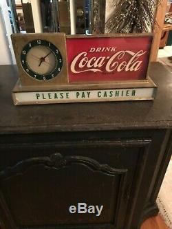 Rare Vintage Original Coca Cola Fountain Shop Light up Clock Sign lights works