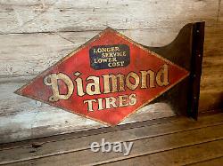 Rare Vintage Original Diamond Tire DS Metal Flange Sign Gas & Oil Station