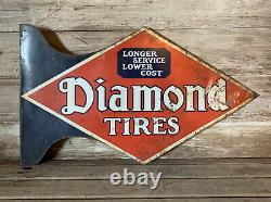 Rare Vintage Original Diamond Tire DS Metal Flange Sign Gas & Oil Station