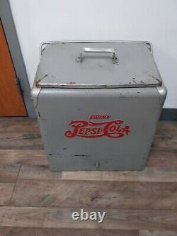 Rare Vintage Original (Military Gray) Metal Pepsi Cola Cooler withLid