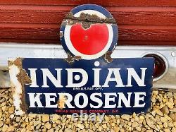 Rare Vintage Original indian Kerosene Porcelain Enamel Double Sided Flange Sign