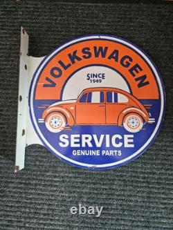 Rare Vintage Porcelain Double-sided Volkswagen Service Flange Sign