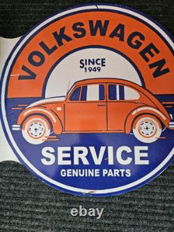 Rare Vintage Porcelain Double-sided Volkswagen Service Flange Sign