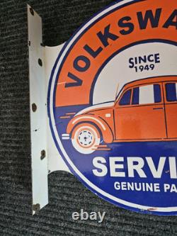 Rare Vintage Porcelain Double-sided Volkswagen Service Flange Sign