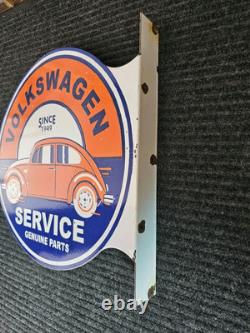 Rare Vintage Porcelain Double-sided Volkswagen Service Flange Sign