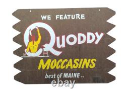 Rare Vintage Quoddy Moccasins Advertising Advertisement Wooden Board Sign