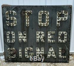 Rare Vintage Railroad Crossing Sign Stop On Red Signal Glas Cat Eyes Reflectors