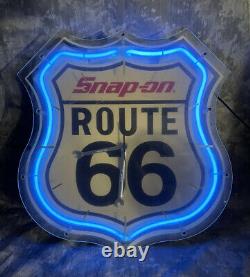 Rare Vintage Snap-On Tools Route 66 Neon Blue Clock Highway sign Wrench hands