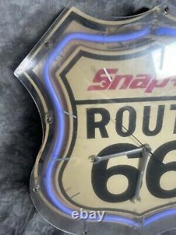 Rare Vintage Snap-On Tools Route 66 Neon Blue Clock Highway sign Wrench hands