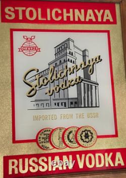 Rare Vintage Stolichnaya Bar Mirror Red & Metallic Gold USSR Vodka Advertising
