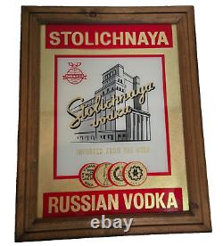 Rare Vintage Stolichnaya Bar Mirror Red & Metallic Gold USSR Vodka Advertising