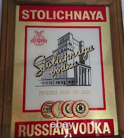 Rare Vintage Stolichnaya Bar Mirror Red & Metallic Gold USSR Vodka Advertising