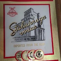 Rare Vintage Stolichnaya Bar Mirror Red & Metallic Gold USSR Vodka Advertising