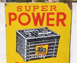 Rare Vintage Super Power Batteries Porcelain Enamel Sign Automobile Collectible
