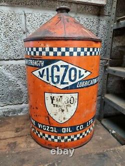 Rare Vintage Vigzol Oil Drum Automobilia Garage Barn Find Tractor Motor Can
