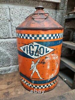 Rare Vintage Vigzol Oil Drum Automobilia Garage Barn Find Tractor Motor Can