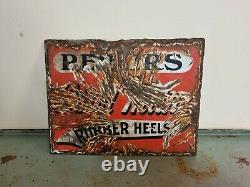 Rare Vintage Wood Milne Shoe Repairs Double Sided Enamel Side Lots Of Patina