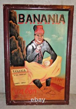 Rare Vintage Y'a Bon Banania 1980s Carved Hand Painted 23 X 16 Wood Advertising