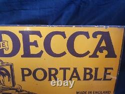 Rare Vintage'the Decca Portable' Double Sided Made In England Enamel Sign Board