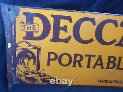 Rare Vintage'the Decca Portable' Double Sided Made In England Enamel Sign Board