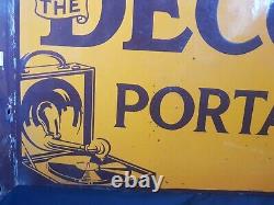 Rare Vintage'the Decca Portable' Double Sided Made In England Enamel Sign Board