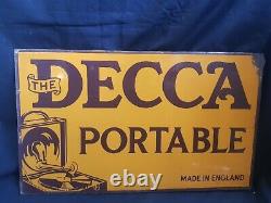 Rare Vintage'the Decca Portable' Double Sided Made In England Enamel Sign Board