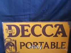 Rare Vintage'the Decca Portable' Double Sided Made In England Enamel Sign Board