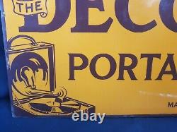 Rare Vintage'the Decca Portable' Double Sided Made In England Enamel Sign Board