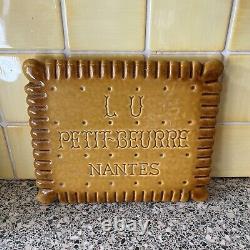 Rare Vtg French Large Ceramic Petit Beurre Lu Advertising Trivet Kitchen